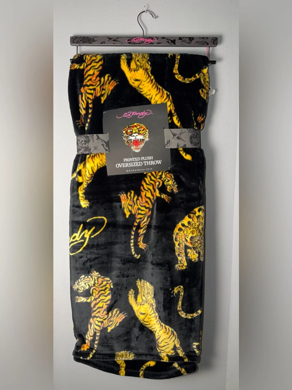 Ed Hardy Black & Yellow Tiger Print Kids Plush Throw